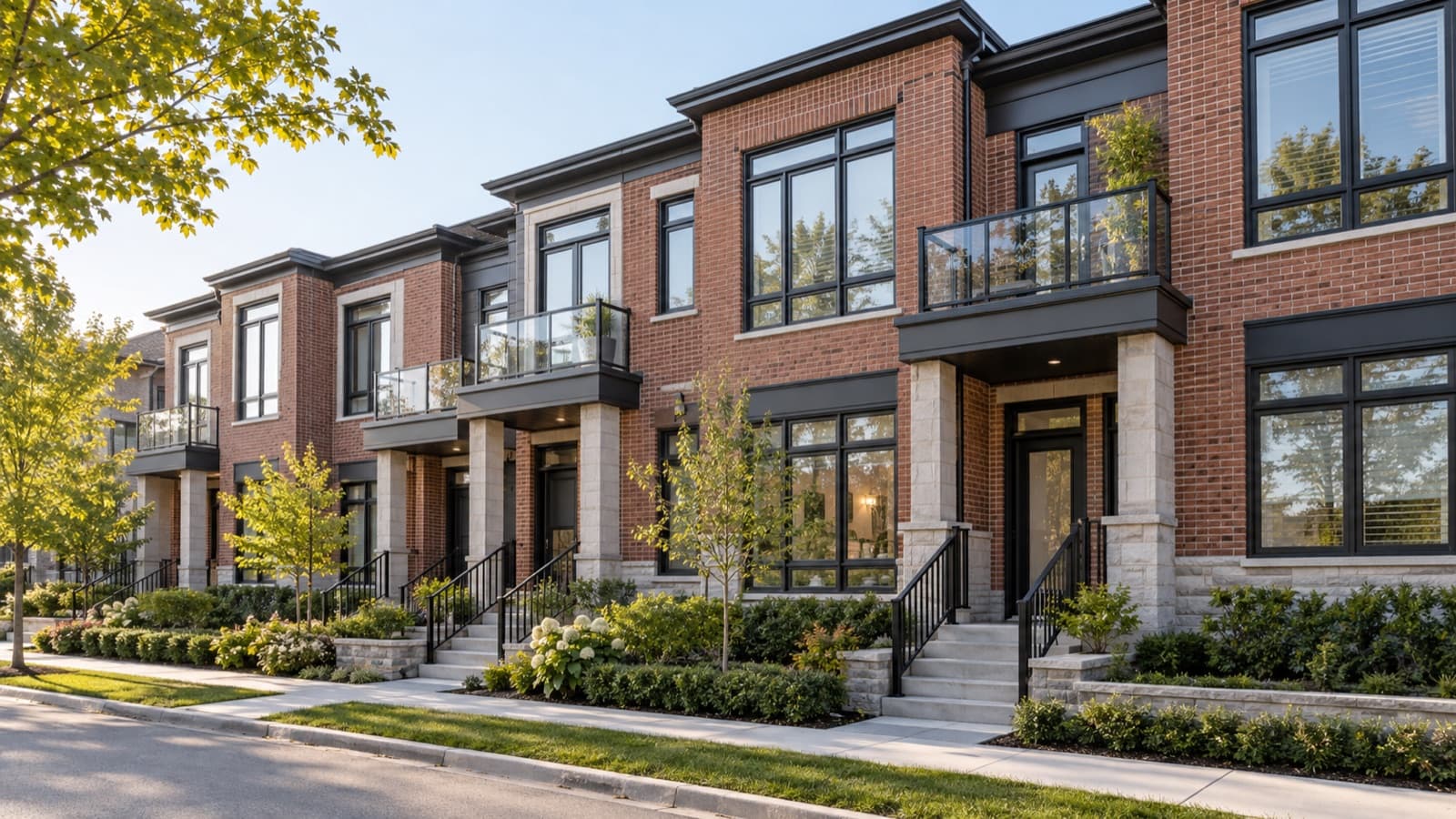 Illustration of windows in a townhouse development.