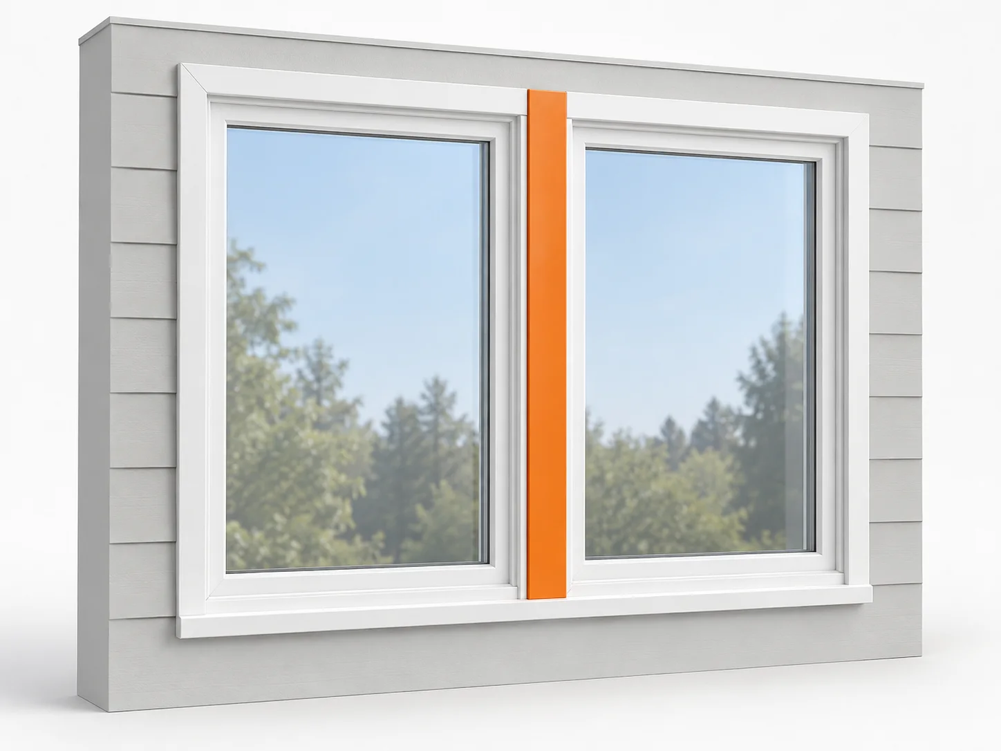 Illustration highlighting the joining mullion between two separate window units in orange.