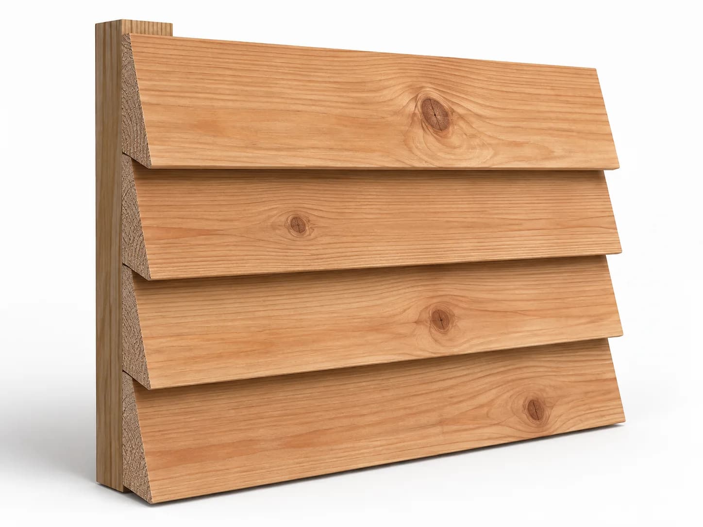 Overlapping natural wood siding boards with visible grain and solid wood ends.